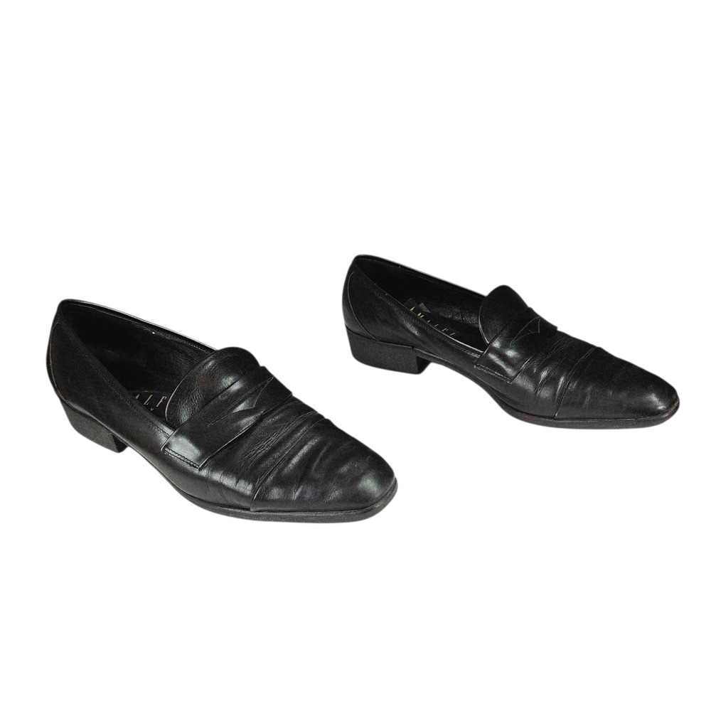 Amalfi Italy Penny Loafers sz 9B Women Tori Tuscan Flats Black Leather Classic